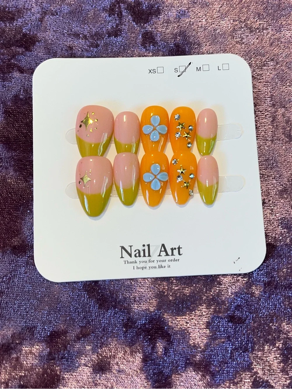 Floral Accent Press-On Nails in Pink, Olive & Orange